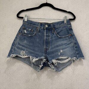 Levi's 501 Cut-Off Denim Shorts Womens 24 Blue Distressed High Rise Raw Hem